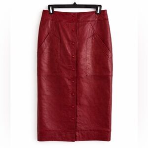 Walter Baker Noelle Wine Leather Snap Front Midi Skirt NWT Size 8